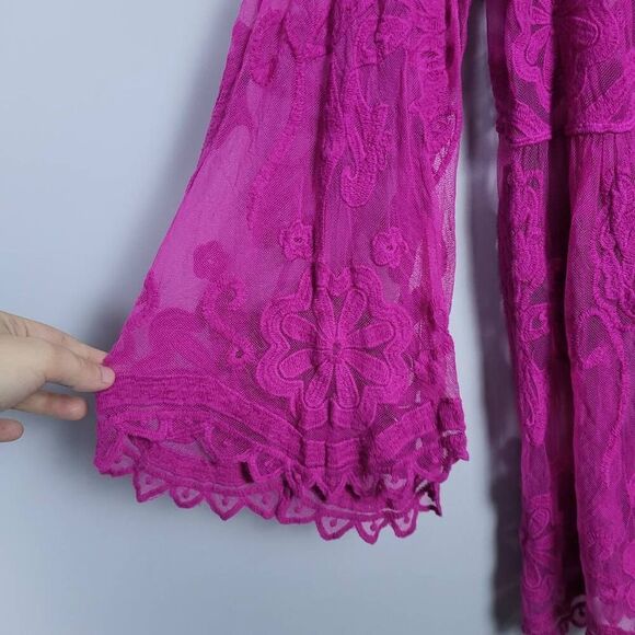 Lane Bryant Womens Sheer Embroidered Lace Babydoll Top Sz 18/20 Pink Boho Fairy - Picture 4 of 8